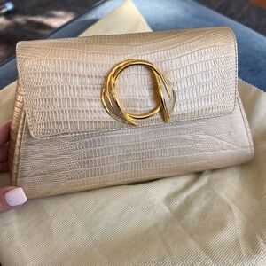 Rodo Champagne Croc-Embossed Clutch